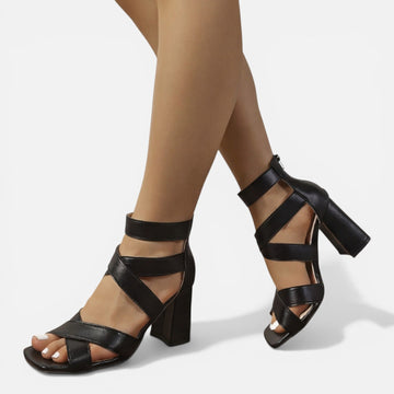 Women's Criss-Cross Ankle Strap Square Toe Block Heels