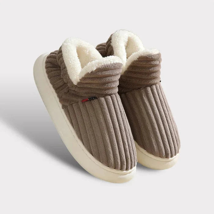 Warm Fleece Slippers with Textured Grip Sole and Ankle Coverage