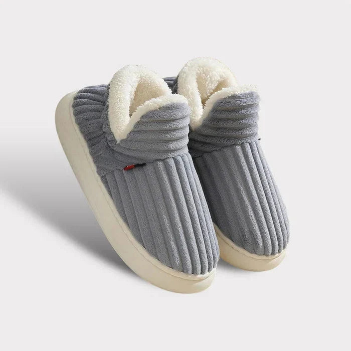 Warm Fleece Slippers with Textured Grip Sole and Ankle Coverage