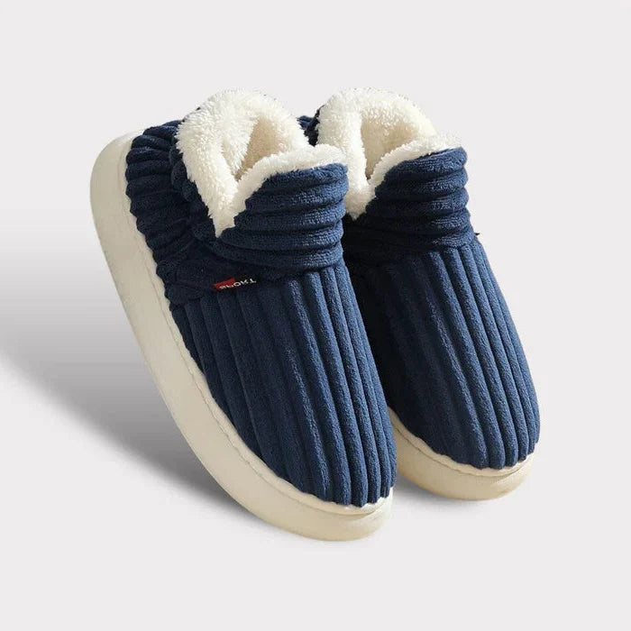 Warm Fleece Slippers with Textured Grip Sole and Ankle Coverage