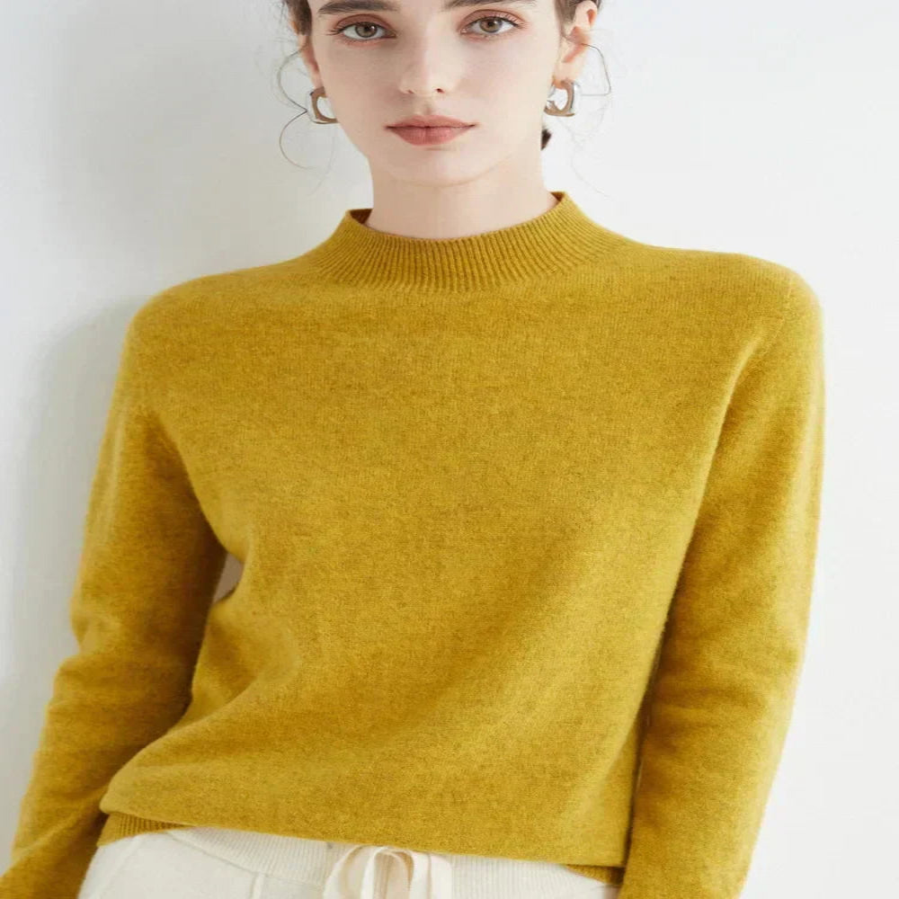 Women's Mock Neck Pullover with Ribbed Detailing and Relaxed Fit