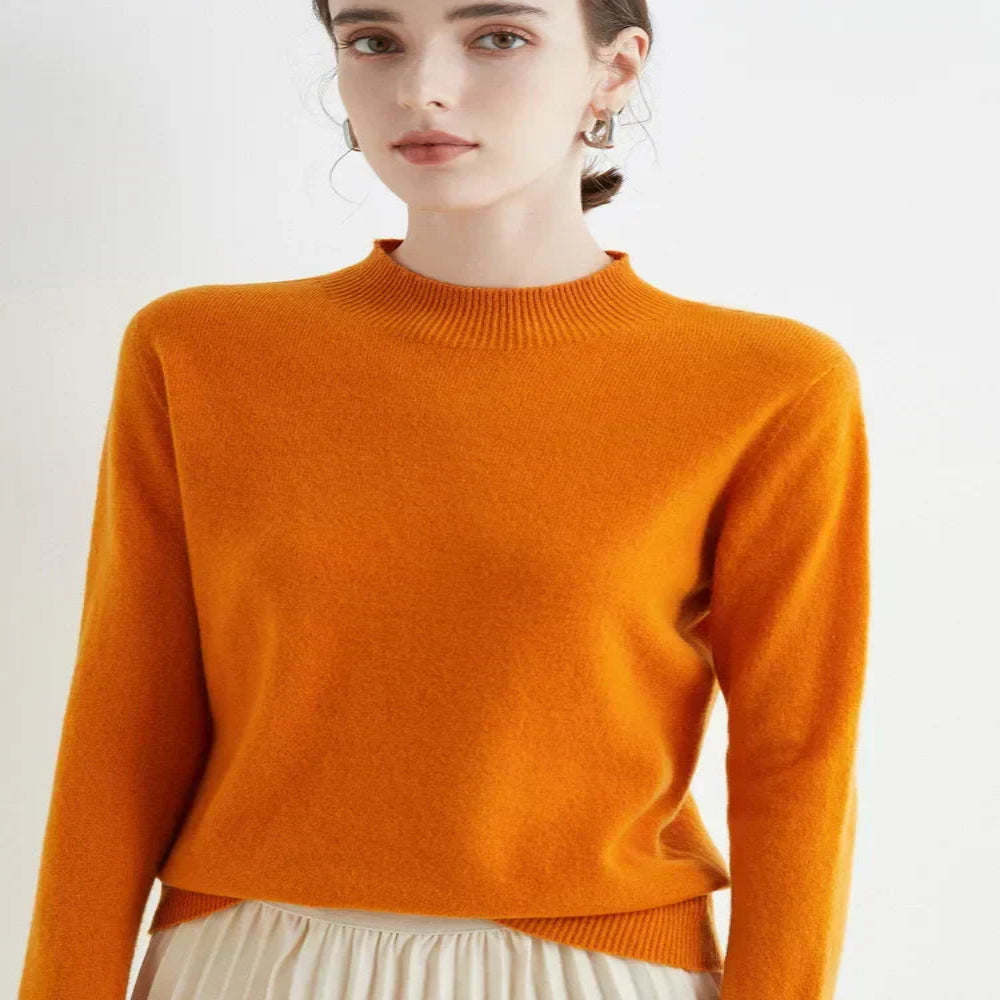 Women's Mock Neck Pullover with Ribbed Detailing and Relaxed Fit