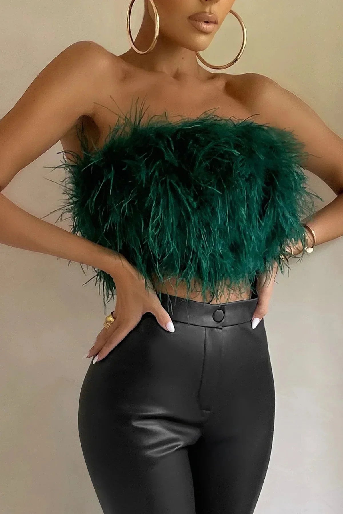 Women's Feather Strapless Cropped Bandeau Top