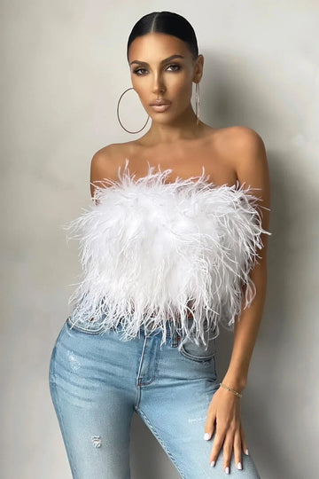 Women's Feather Strapless Cropped Bandeau Top