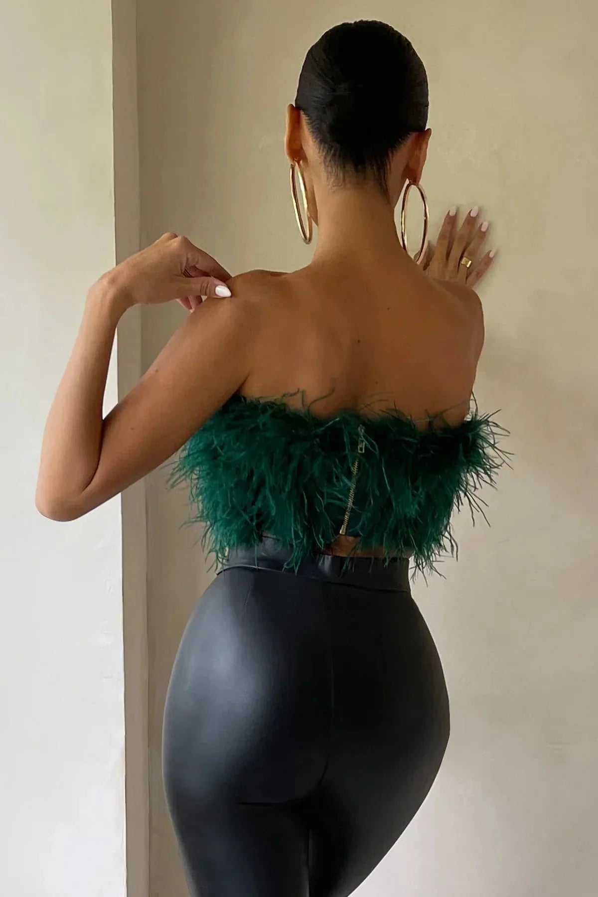 Women's Feather Strapless Cropped Bandeau Top