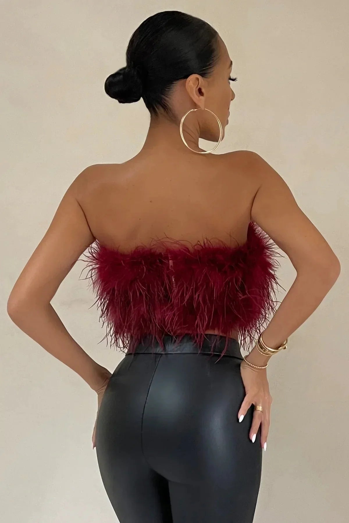 Women's Feather Strapless Cropped Bandeau Top
