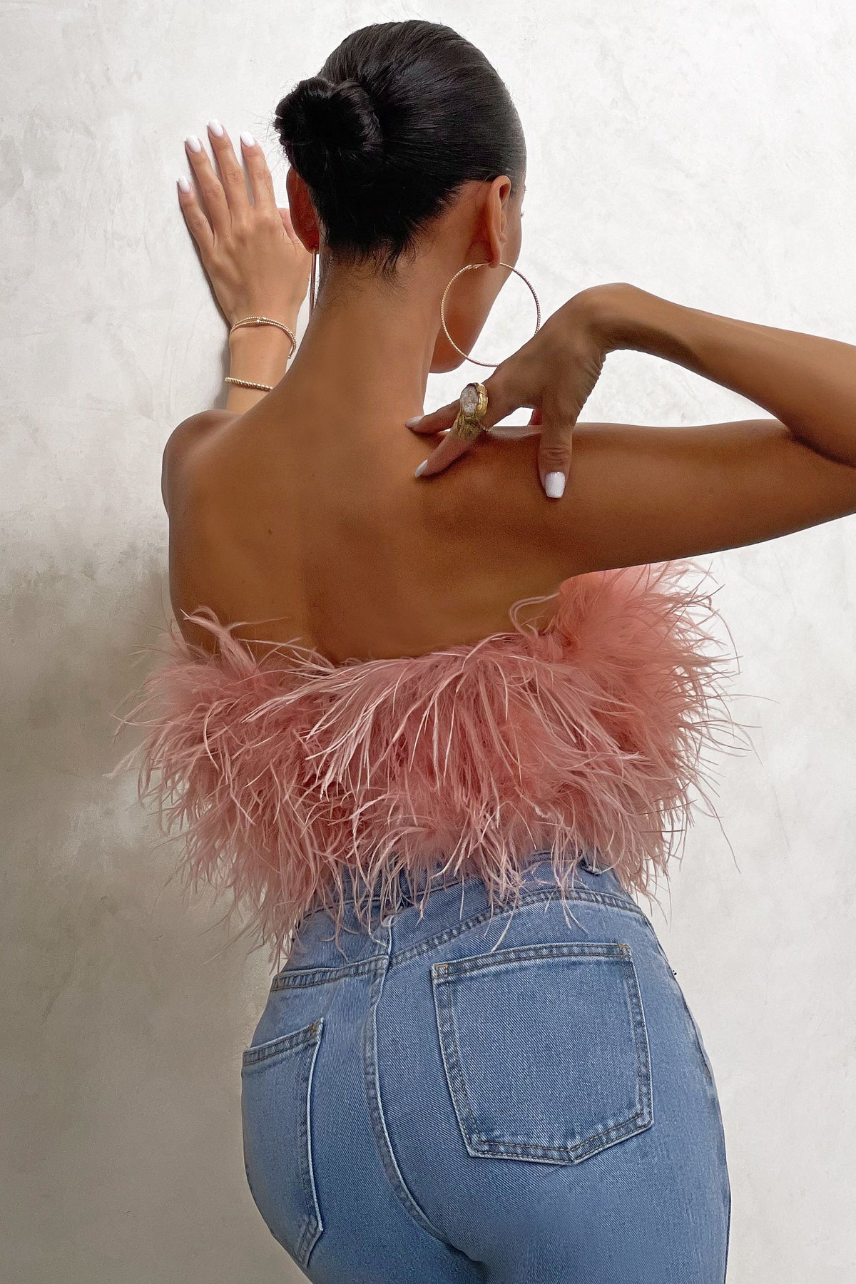 Women's Feather Strapless Cropped Bandeau Top