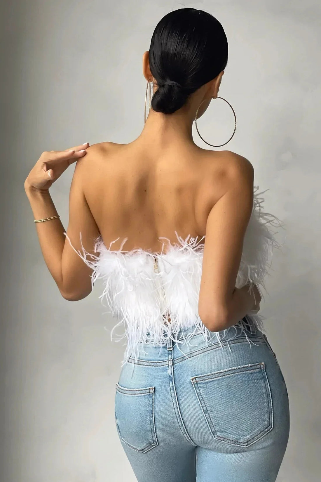 Women's Feather Strapless Cropped Bandeau Top