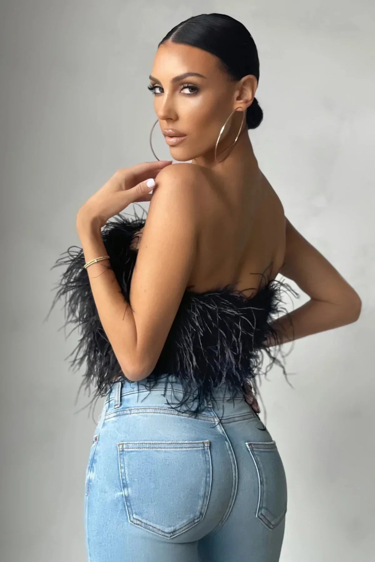 Women's Feather Strapless Cropped Bandeau Top