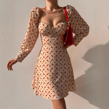 Women's Floral Print Sweetheart Neckline Puff Sleeve Mini Dress