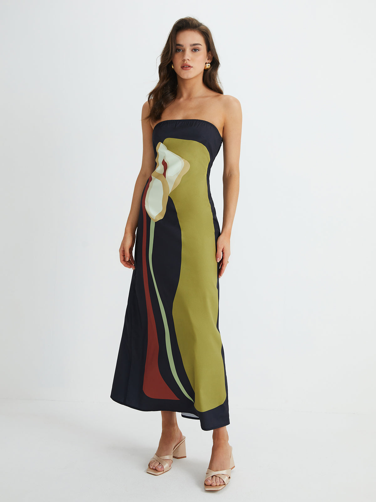 Women’s Strapless Maxi Dress - Floor-Length Silhouette - Statement Print Design - Elegant Summer Occasion Dress