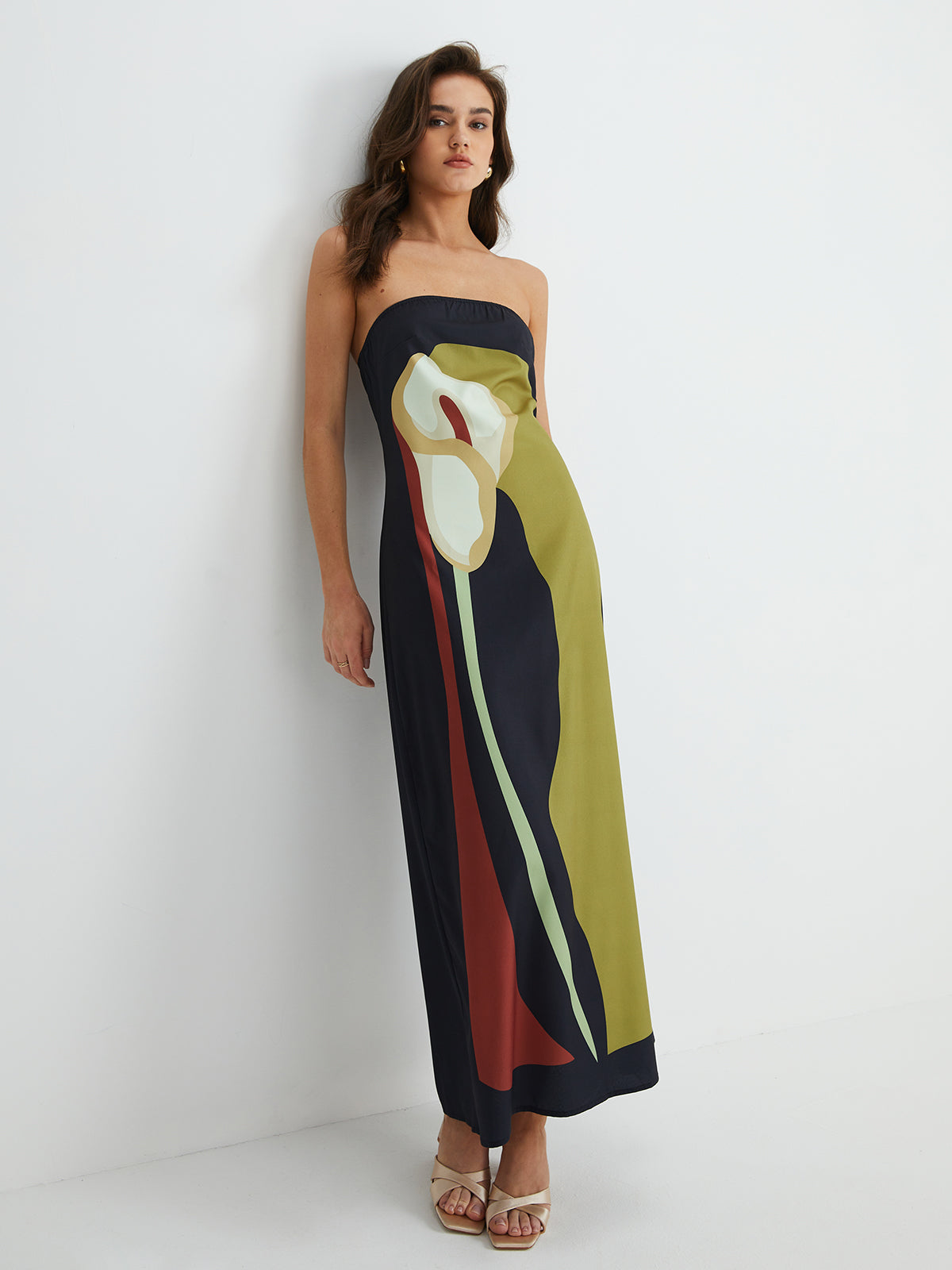 Women’s Strapless Maxi Dress - Floor-Length Silhouette - Statement Print Design - Elegant Summer Occasion Dress