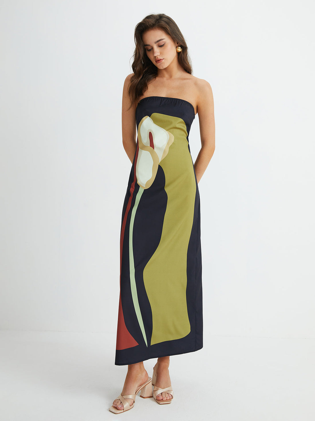 Women’s Strapless Maxi Dress - Floor-Length Silhouette - Statement Print Design - Elegant Summer Occasion Dress