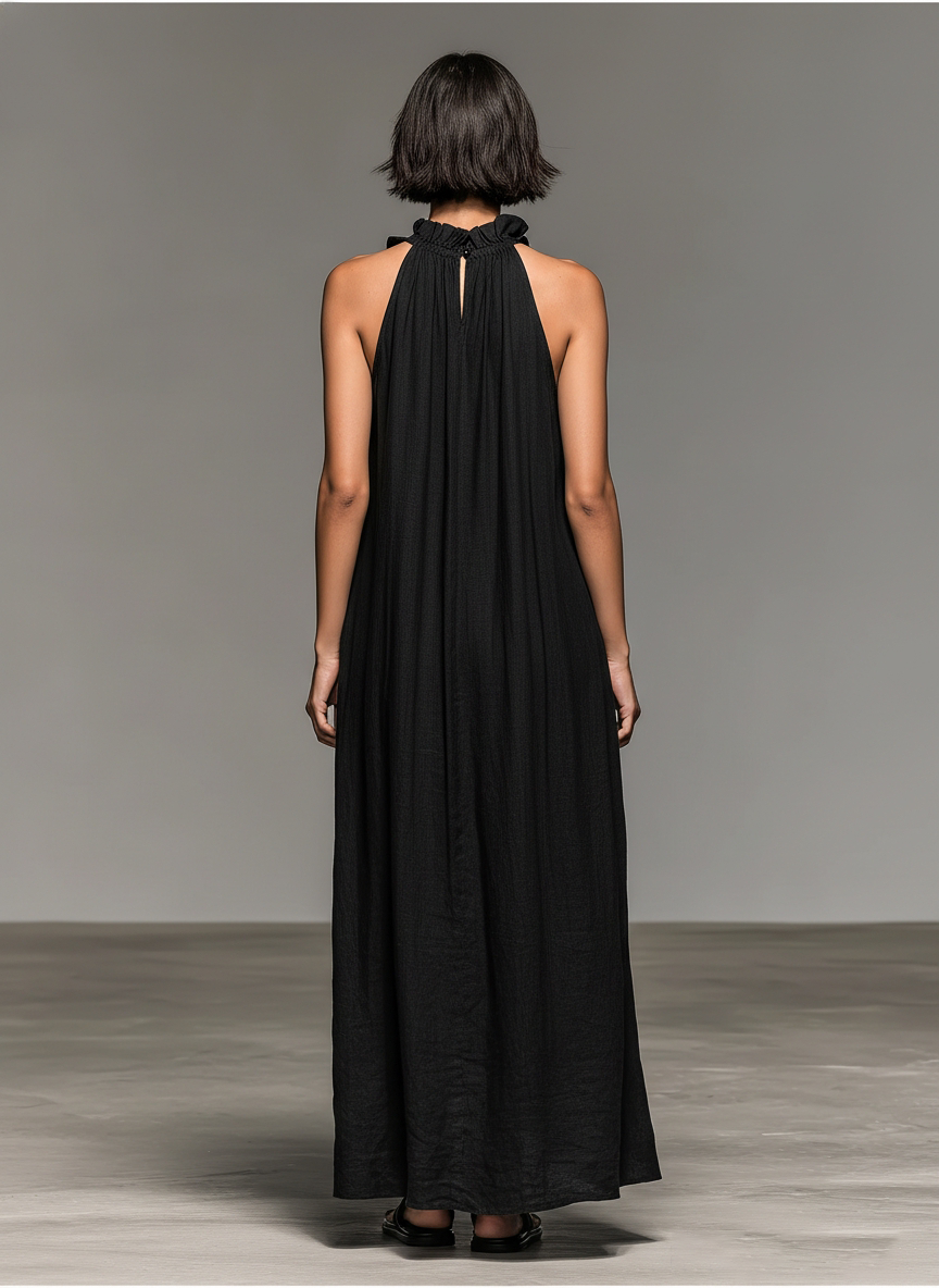 Women's Linen Blend Halter Neck Maxi Dress
