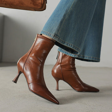 Damen-Spitz zulaufende Stiefeletten mit schmalem Absatz und seitlichem Reißverschluss