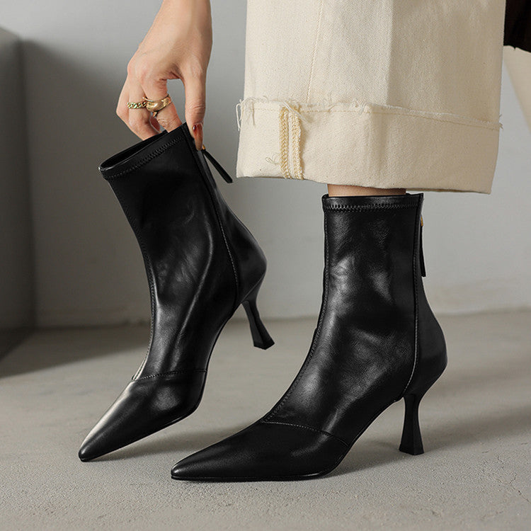 Women’s Pointed Toe Ankle Boots with Slim Heel and Side Zip