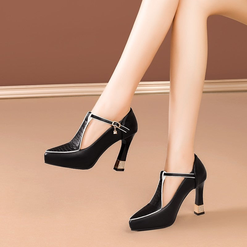 Women’s Platform Heels with T-Bar Strap Closed Toe and Block Heel