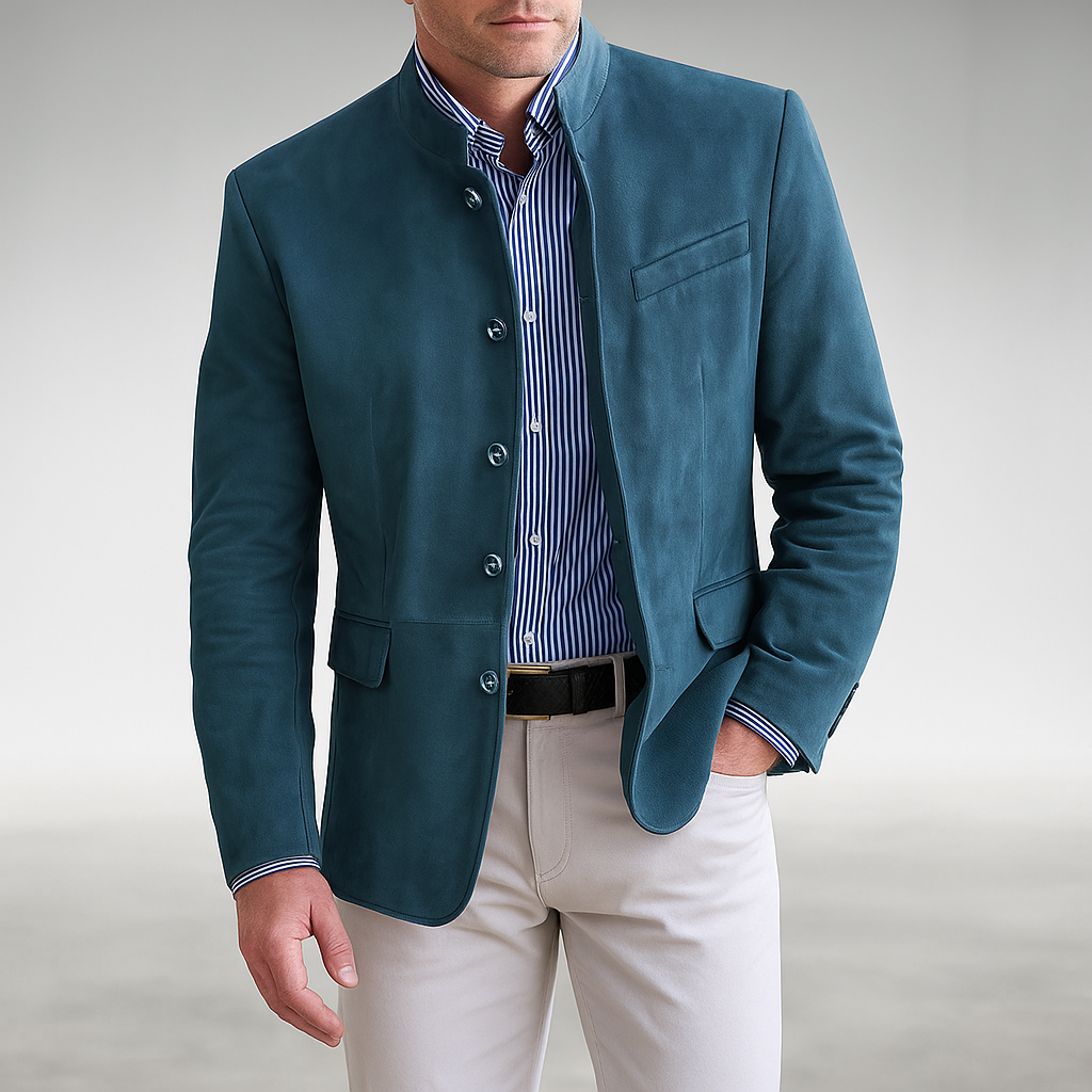 Men's Button-Front Coat with Textured Weave and Deep Pockets, Tailored Fit