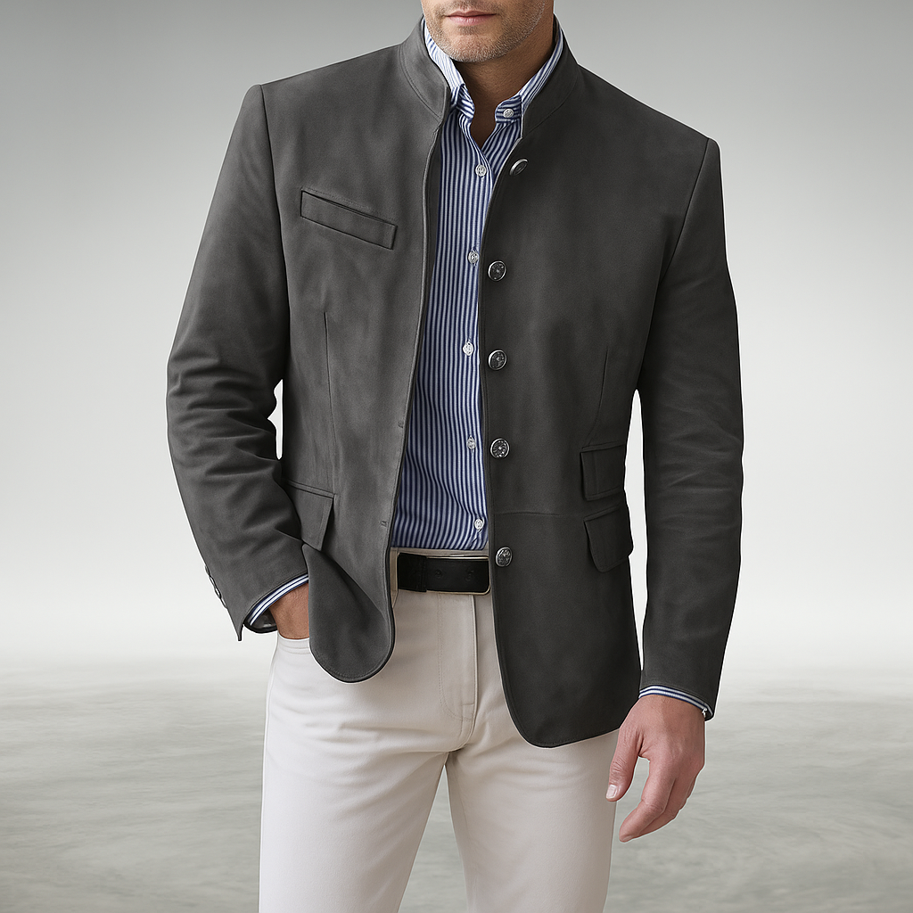 Men's Button-Front Coat with Textured Weave and Deep Pockets, Tailored Fit