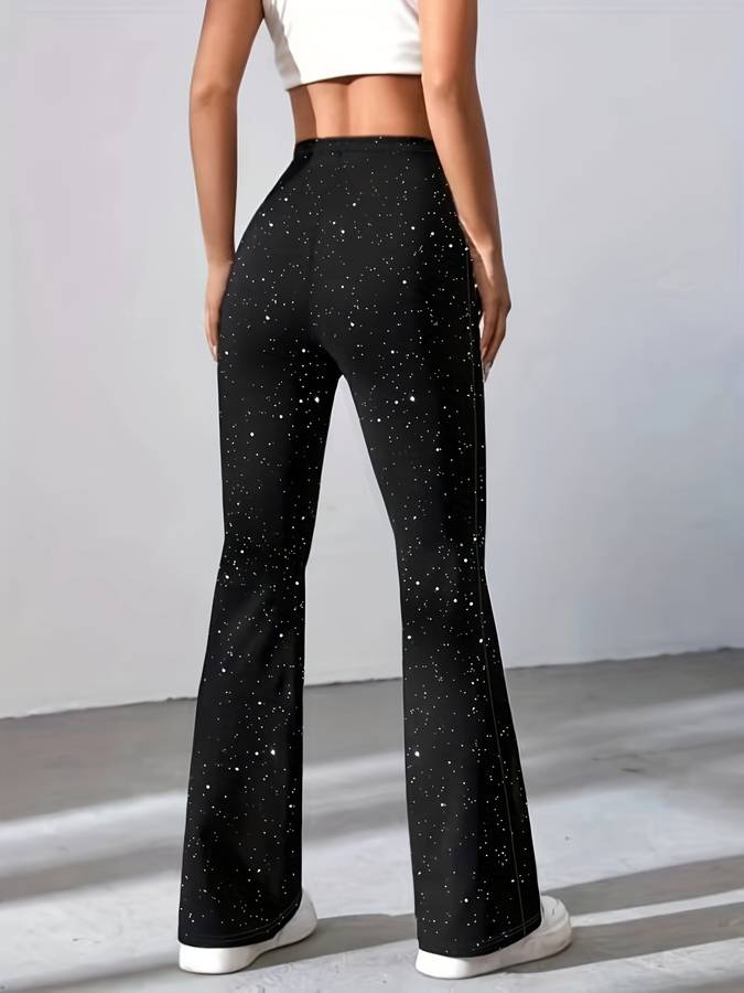 Women's High Waisted Glitter Wide Leg Flare Trousers