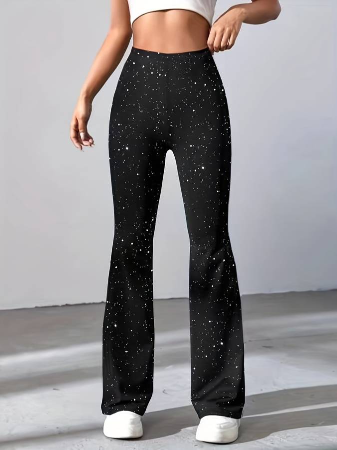 Women's High Waisted Glitter Wide Leg Flare Trousers