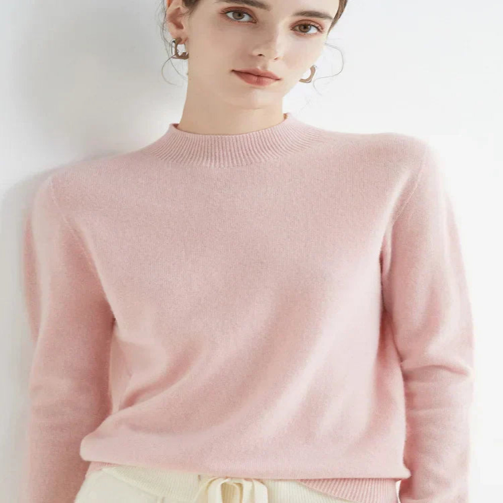 Women's Mock Neck Pullover with Ribbed Detailing and Relaxed Fit