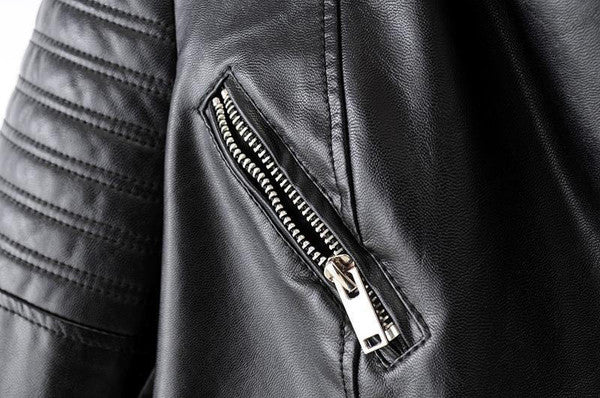 Biker Jacket with Zip and Button Closure, Adjustable Collar and Side Pockets