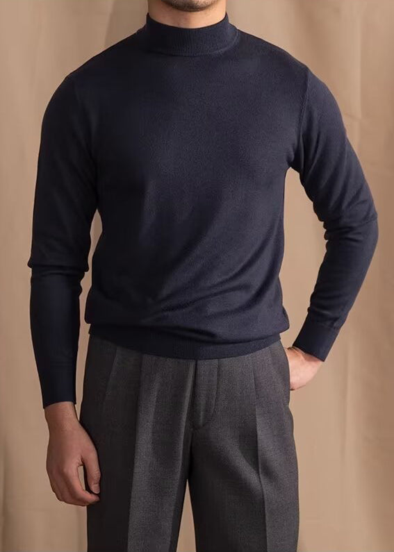 Slim Fit Mock Neck Sweater with Breathable Knit and Structured Shoulders