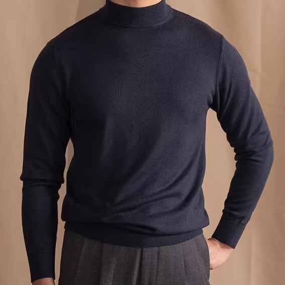Mock Neck Sweater with Structured Shoulders and Breathable Knit
