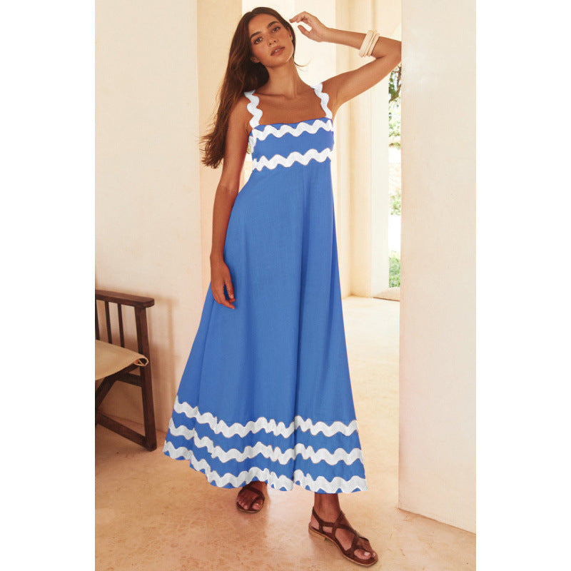 Women's Maxi Dress Scalloped Trim Square Neck