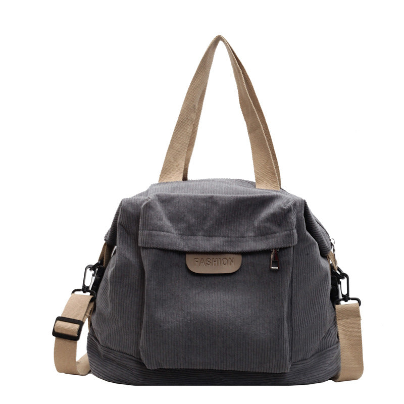 Corduroy Tote Bag with Multiple Pockets and Adjustable Strap for Laptop