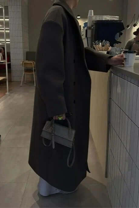 Women’s Oversized Double-Breasted Long Coat with Notched Lapel