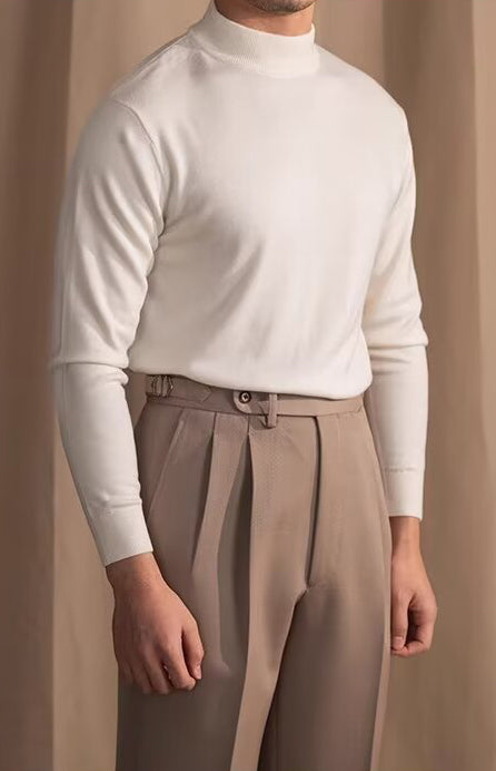 Slim Fit Mock Neck Sweater with Breathable Knit and Structured Shoulders