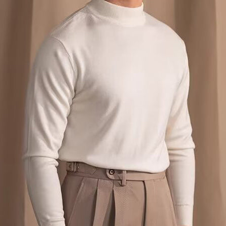 Mock Neck Sweater with Structured Shoulders and Breathable Knit