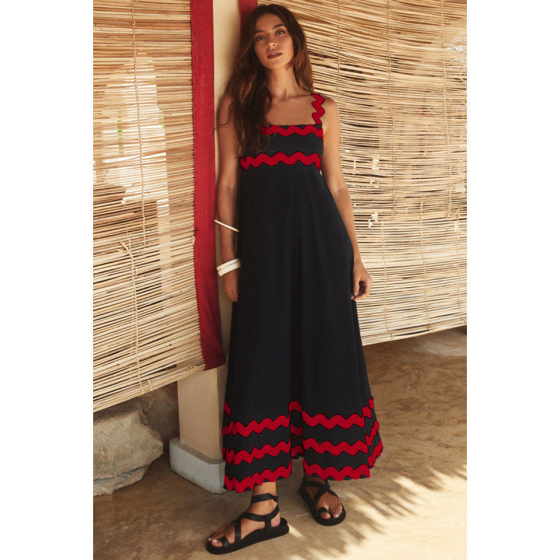 Women's Maxi Dress Scalloped Trim Square Neck