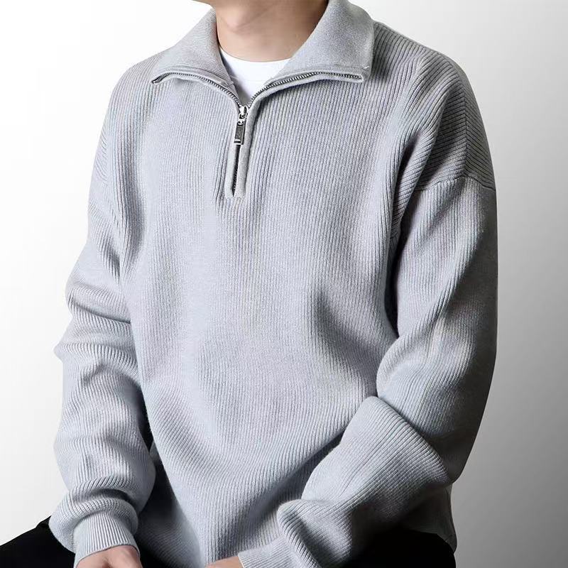 Half Zip Knit Sweater for Men with Adjustable Neckline and Breathable Yarn