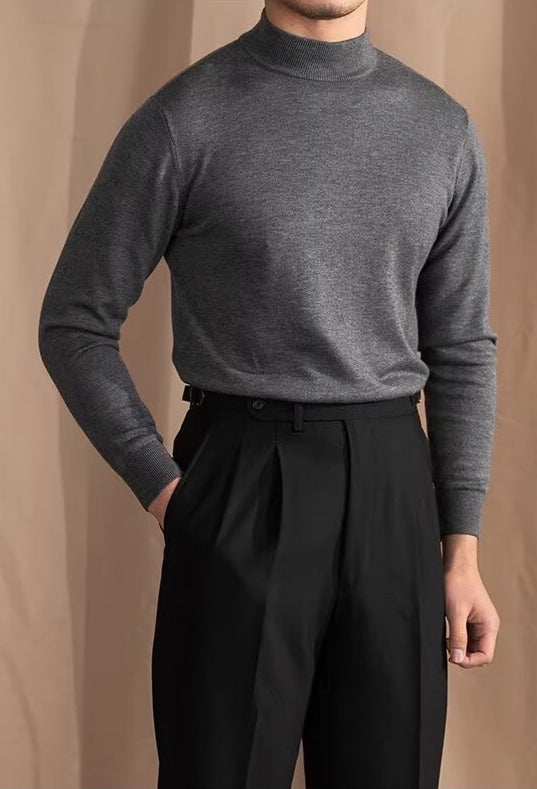 Slim Fit Mock Neck Sweater with Breathable Knit and Structured Shoulders