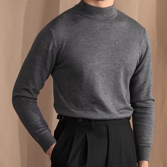 Mock Neck Sweater with Structured Shoulders and Breathable Knit