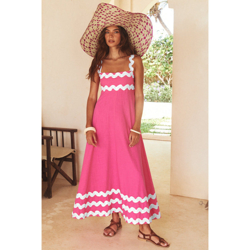 Women's Maxi Dress Scalloped Trim Square Neck