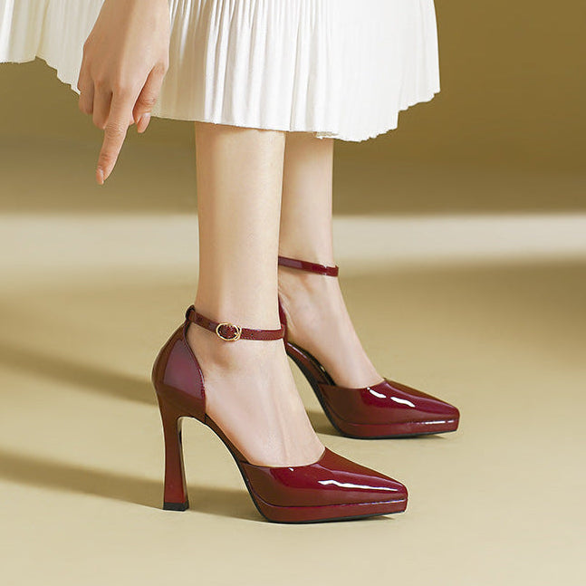 Women's Ankle Strap Pointed Toe Block Heels