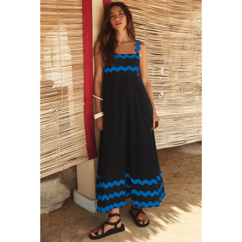 Women's Maxi Dress Scalloped Trim Square Neck