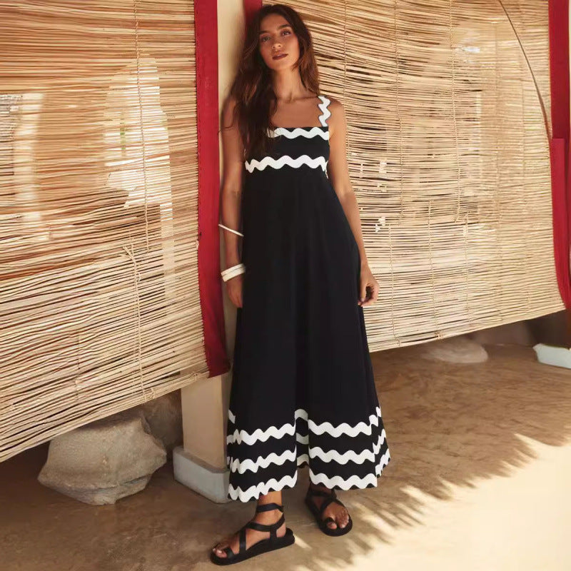 Women's Maxi Dress Scalloped Trim Square Neck
