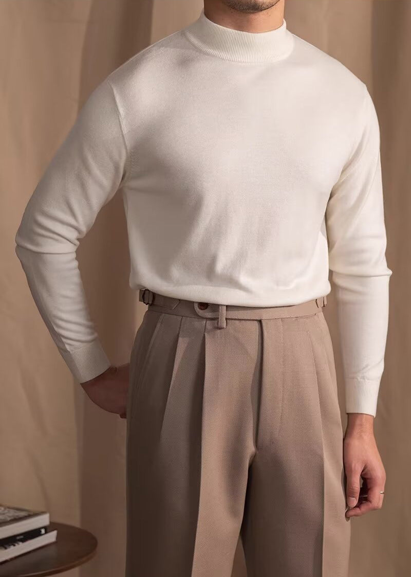 Slim Fit Mock Neck Sweater with Breathable Knit and Structured Shoulders