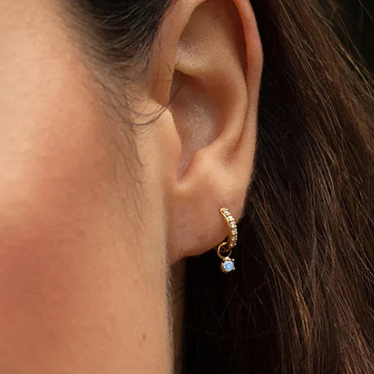 Women's Drop Hoops Diamond Pavé Huggie Hoop Earrings with Charm
