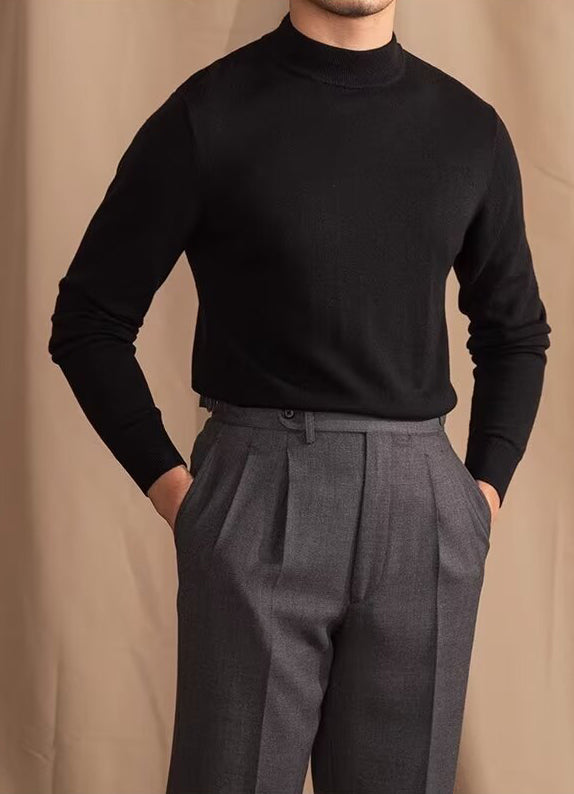 Slim Fit Mock Neck Sweater with Breathable Knit and Structured Shoulders
