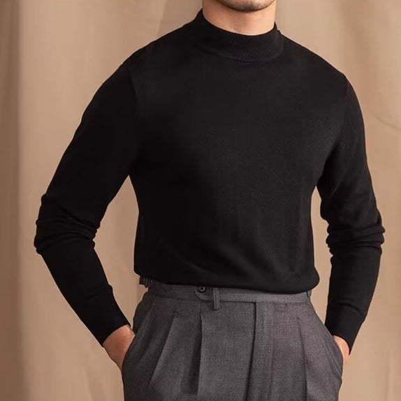 Mock Neck Sweater with Structured Shoulders and Breathable Knit