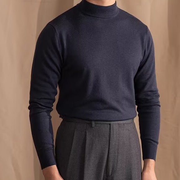 Mock Neck Sweater with Structured Shoulders and Breathable Knit