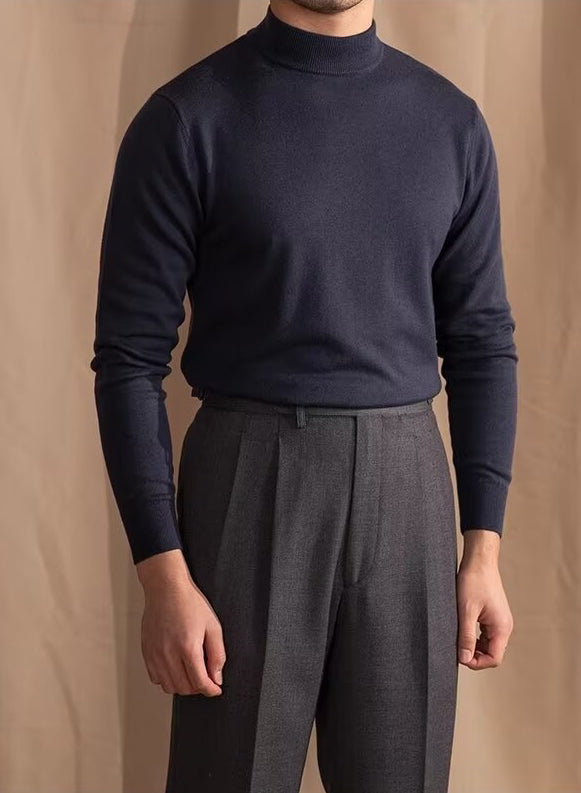 Slim Fit Mock Neck Sweater with Breathable Knit and Structured Shoulders