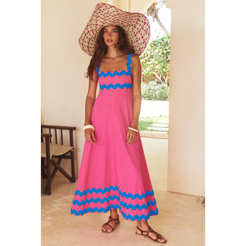 Women's Maxi Dress Scalloped Trim Square Neck