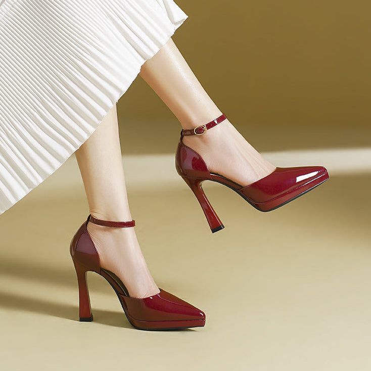 Women's Ankle Strap Pointed Toe Block Heels